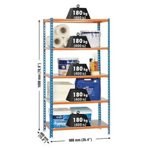 BAUHAUS Simonrack Simonclick Metallregal L X B X H: 40 X 90 X 180 Cm, Traglast: 180 Kg/Boden, Anzahl Böden: 5 Stk., Stecken, Blau/Orange 9