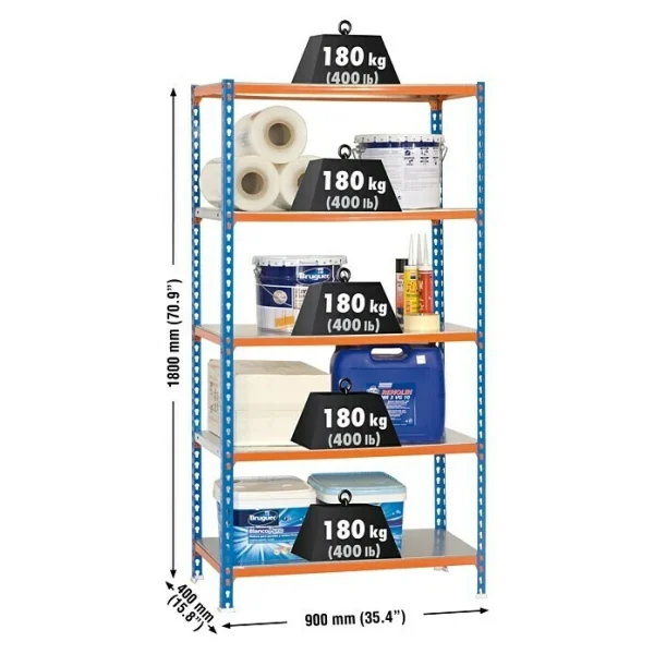 BAUHAUS Simonrack Simonclick Metallregal L X B X H: 40 X 90 X 180 Cm, Traglast: 180 Kg/Boden, Anzahl Böden: 5 Stk., Stecken, Blau/Orange 3