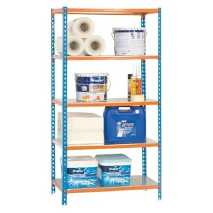 BAUHAUS Simonrack Simonclick Metallregal L X B X H: 40 X 90 X 180 Cm, Traglast: 180 Kg/Boden, Anzahl Böden: 5 Stk., Stecken, Blau/Orange 11
