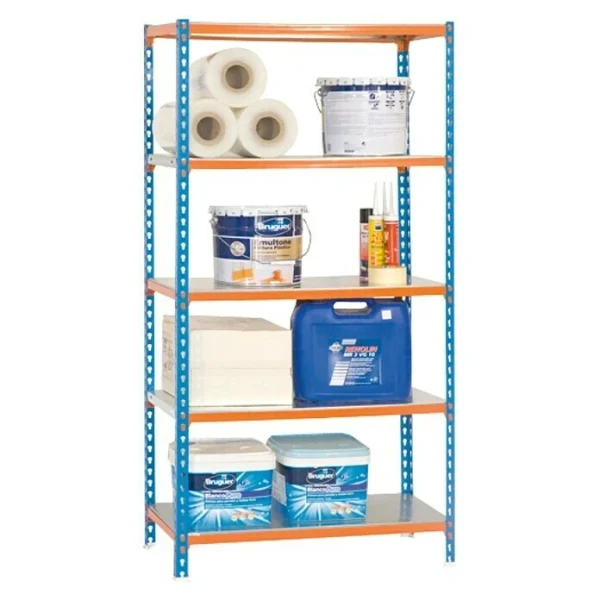 BAUHAUS Simonrack Simonclick Metallregal L X B X H: 40 X 90 X 180 Cm, Traglast: 180 Kg/Boden, Anzahl Böden: 5 Stk., Stecken, Blau/Orange 4