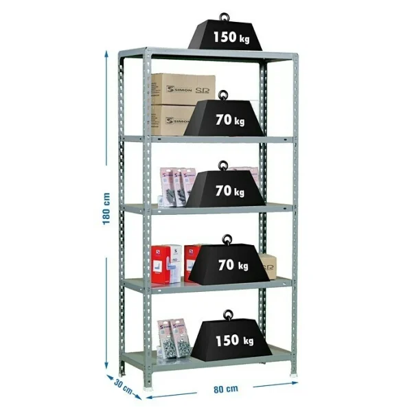 BAUHAUS Simonrack Simonclick Metallregal L X B X H: 30 X 80 X 180 Cm, Traglast: 150 Kg/Boden, Anzahl Böden: 5 Stk., Stecken, Grau 4