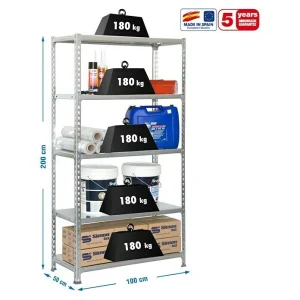 BAUHAUS Simonrack Simonclick Metallregal Plus L X B X H: 50 X 100 X 200 Cm, Traglast: 180 Kg/Boden, Anzahl Böden: 5 Stk., Stecken, Grau 10