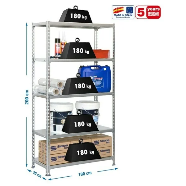 BAUHAUS Simonrack Simonclick Metallregal Plus L X B X H: 50 X 100 X 200 Cm, Traglast: 180 Kg/Boden, Anzahl Böden: 5 Stk., Stecken, Grau 4