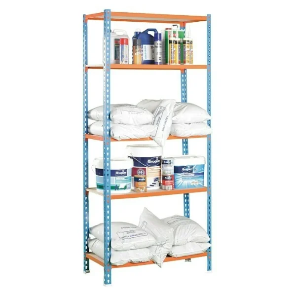 BAUHAUS Simonrack Maderclick Metallregal Plus L X B X H: 40 X 100 X 200 Cm, Traglast: 150 Kg/Boden, Anzahl Böden: 5, Stecken, Blau/Orange 4