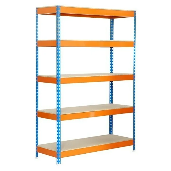 BAUHAUS Simonrack Bricoforte Metall-Schwerlastregal L X B X H: 60 X 100 X 200 Cm, Traglast: 300 Kg/Boden, Anzahl Böden: 5, Blau/Orange, Material Boden: Holz 1