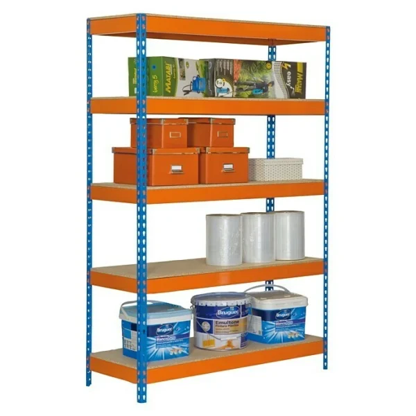 BAUHAUS Simonrack Bricoforte Metall-Schwerlastregal L X B X H: 60 X 100 X 200 Cm, Traglast: 300 Kg/Boden, Anzahl Böden: 5, Blau/Orange, Material Boden: Holz 3