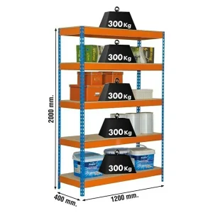 BAUHAUS Simonrack Bricoforte Metall-Schwerlastregal L X B X H: 60 X 100 X 200 Cm, Traglast: 300 Kg/Boden, Anzahl Böden: 5, Blau/Orange, Material Boden: Holz 9