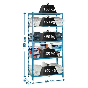BAUHAUS Simonrack Maderclick Metallregal L X B X H: 40 X 90 X 180 Cm, Traglast: 150 Kg/Boden, Anzahl Böden: 5, Stecken, Blau 9