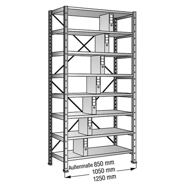 BAUHAUS Scholz Aktenregal Grundelement Länge: 1.250 Mm, Breite: 300 Mm, Höhe: 2.640 Mm, Traglast: 60 Kg/Boden, Anzahl Böden: 8 Stk. 4