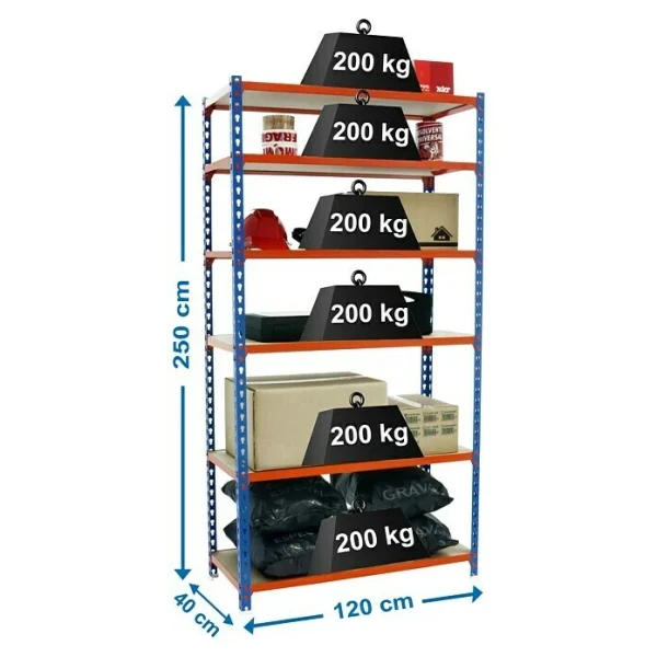 BAUHAUS Simonrack Maderclick Metallregal Mega Plus L X B X H: 40 X 120 X 250 Cm, Traglast: 150 Kg/Boden, Anzahl Böden: 6 Stk., Stecken, Blau/Orange 4