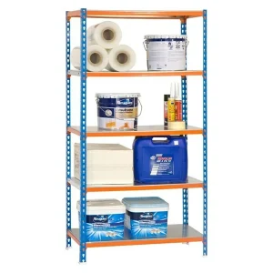 BAUHAUS Simonrack Simonclick Metallregal Mini L X B X H: 40 X 80 X 180 Cm, Traglast: 180 Kg/Boden, Anzahl Böden: 5 Stk., Stecken, Blau/Orange 8