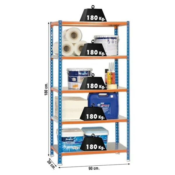 BAUHAUS Simonrack Simonclick Metallregal Mini L X B X H: 40 X 80 X 180 Cm, Traglast: 180 Kg/Boden, Anzahl Böden: 5 Stk., Stecken, Blau/Orange 4