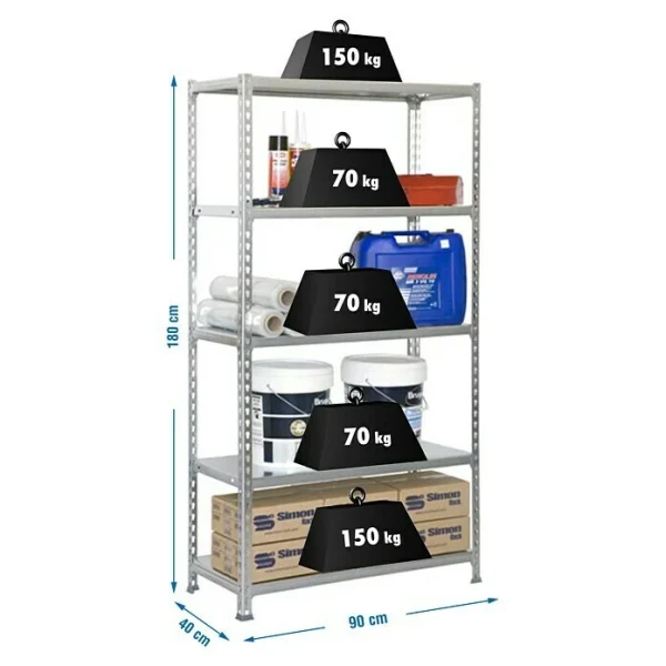 BAUHAUS Simonrack Simonclick Metallregal L X B X H: 40 X 90 X 180 Cm, Traglast: 150 Kg/Boden, Anzahl Böden: 5 Stk., Stecken, Silber 4